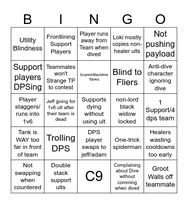 Marvel Rivals Comp Bingo Card