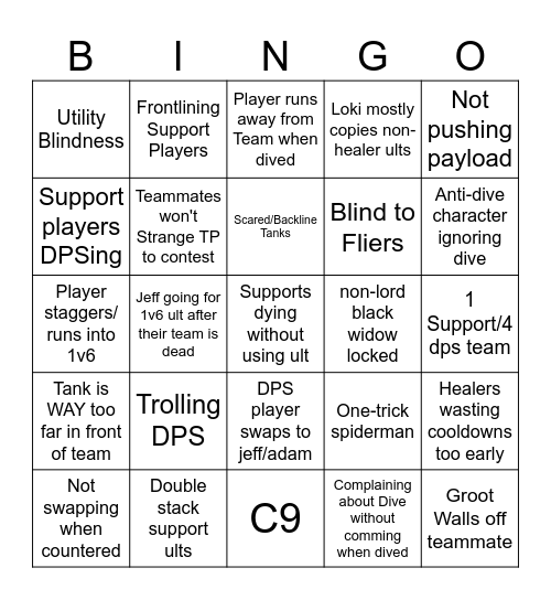 Marvel Rivals Comp Bingo Card