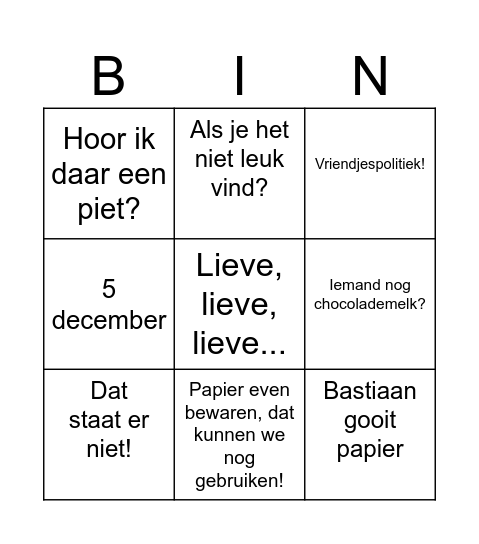 Sinterklaas Culemborg Bingo Card