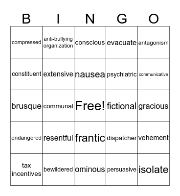 Backlash Bingo Card
