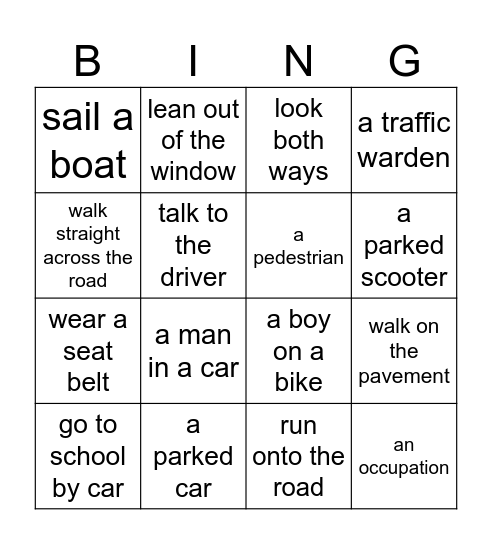 Transport Bingo Card
