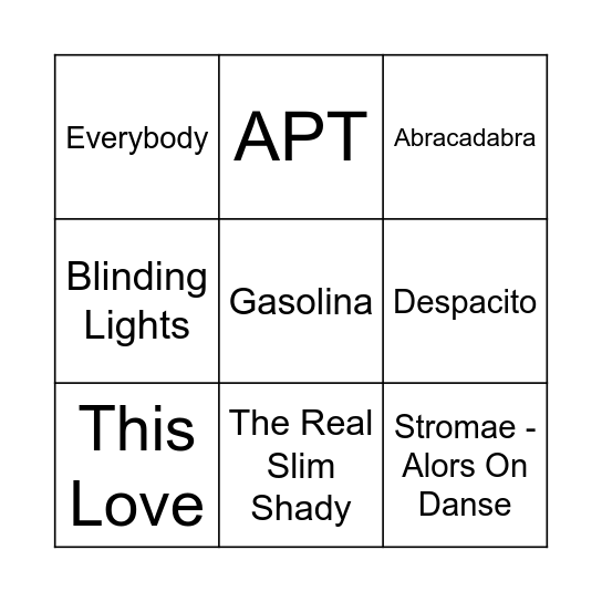 MUSIC BINGO Card