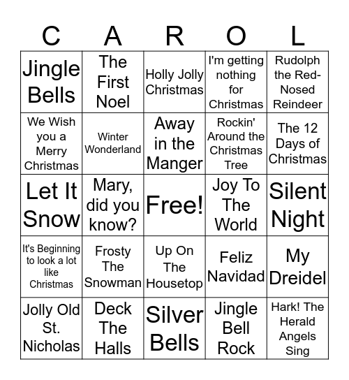 Christmas Carols Bingo Card