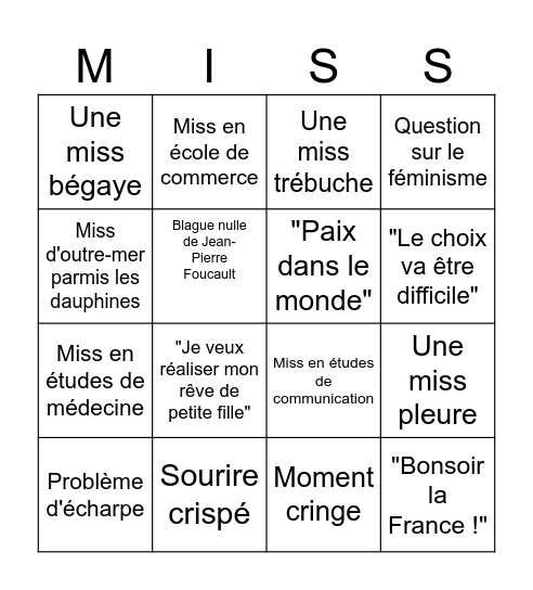 MISS FRANCE 2026 Bingo Card
