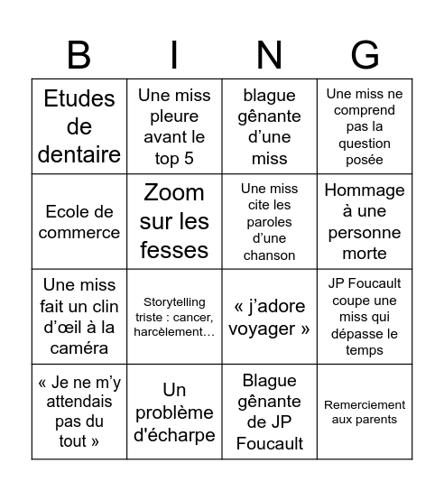 Miss France 2026 Bingo Card