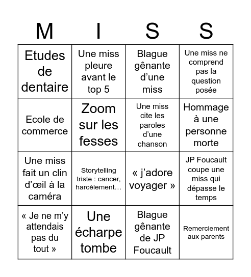 Miss France 2026 Bingo Card