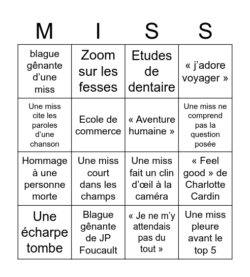Miss France 2026 Bingo Card