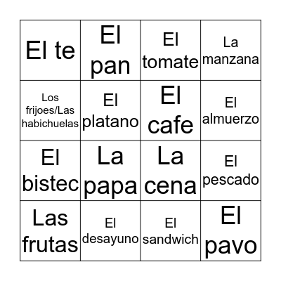 La comida Bingo Card