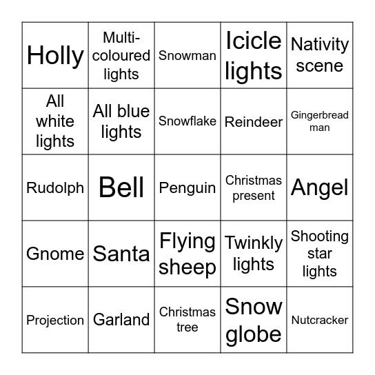 Christmas Lights Bingo Card