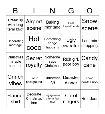 Christmas movie Bingo Card