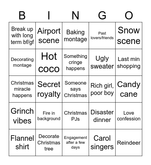 Christmas movie Bingo Card