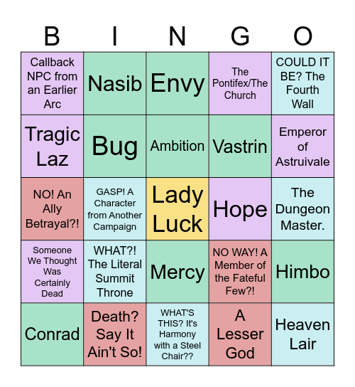 Foes in Chance Encounters: Oblivion Bingo Card