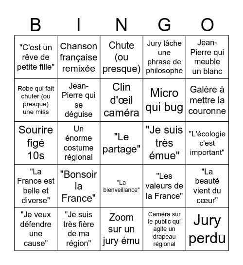 Miss France 2026 Bingo Card
