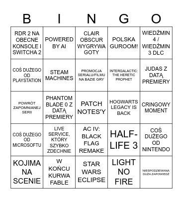 THE GAME AWARDS 2025 Bingo Card