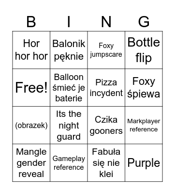 Fnaf 2 bingo Card
