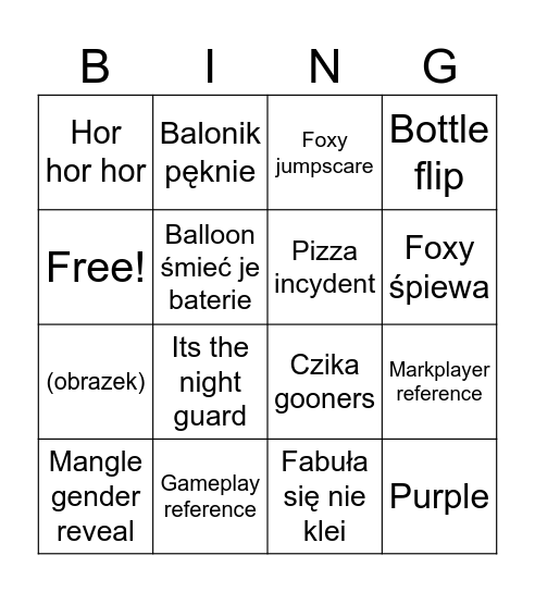 Fnaf 2 bingo Card