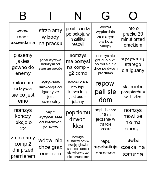 parentless prack bingo Card