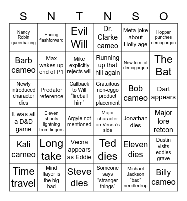 Stranger Things 5 Bingo Card