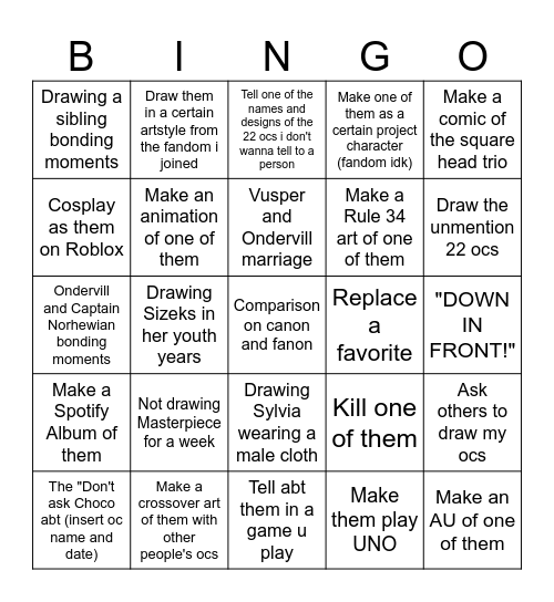 Bingo Choco's OC Edition Bingo Card