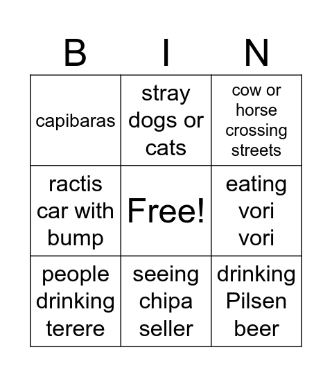 Paraguay Bingo! Bingo Card