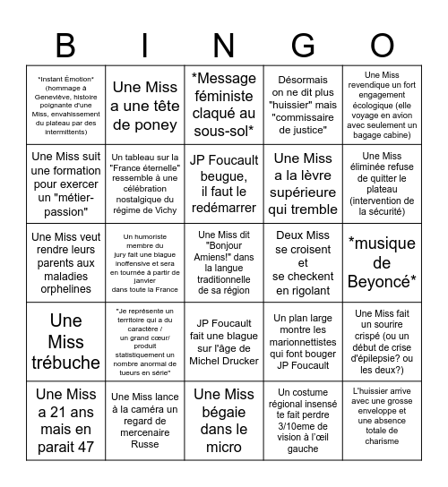 Miss Fronce 2026 Bingo Card