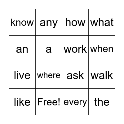 Unit 8 Sight Words Bingo! Bingo Card