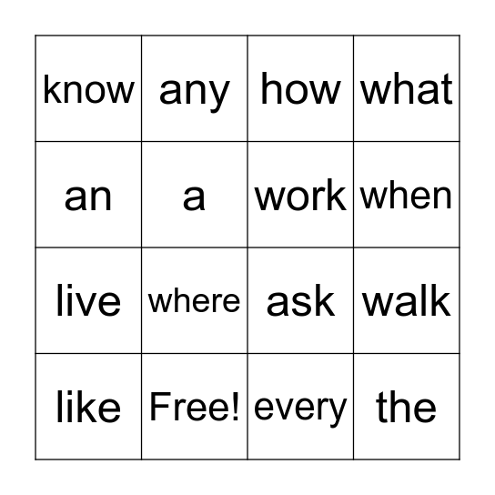 Unit 8 Sight Words Bingo! Bingo Card