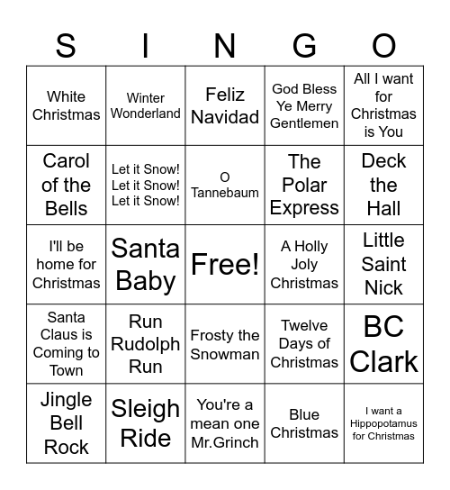 Classic Christmas Bingo Card