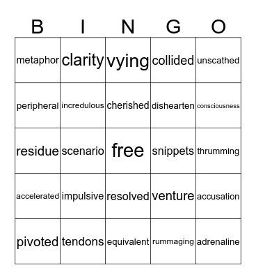 Girl Stolen Bingo Card