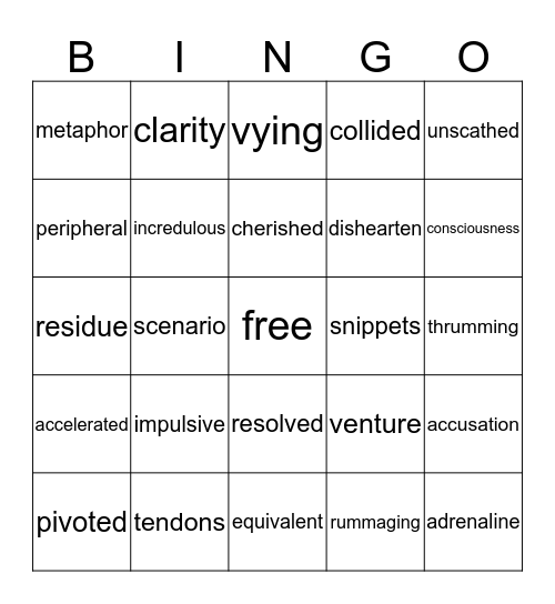 Girl Stolen Bingo Card