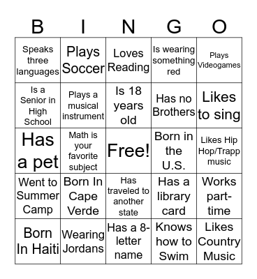 Mr Cosme's Bingo Card
