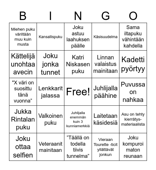 Linnanjuhlat 2025 Bingo Card