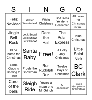 Classic Christmas Bingo Card