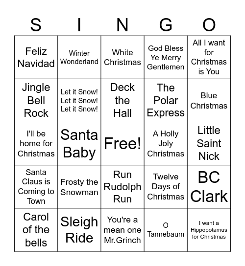 Classic Christmas Bingo Card