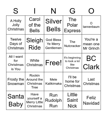 Classic Christmas Bingo Card
