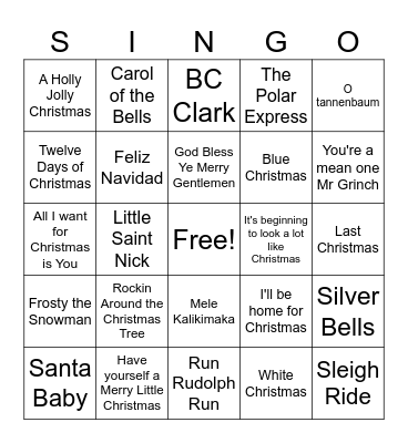 Classic Christmas Bingo Card