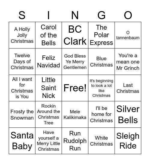 Classic Christmas Bingo Card