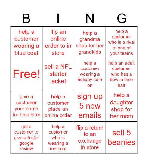 Homage Bingo Card
