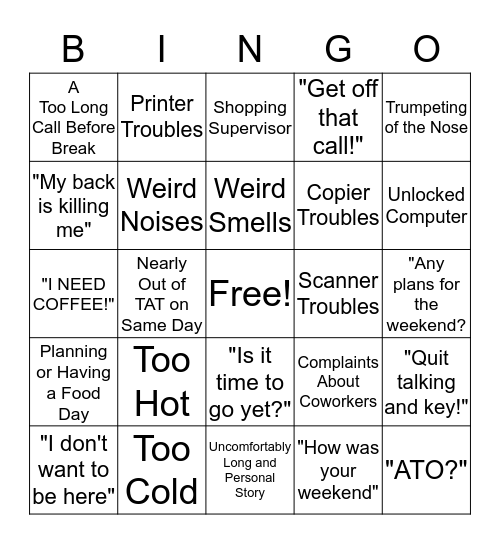 SOS Department BINGO Card