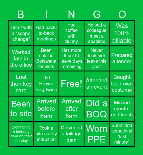 Knight Piesold: The Crown of Africa Bingo Card