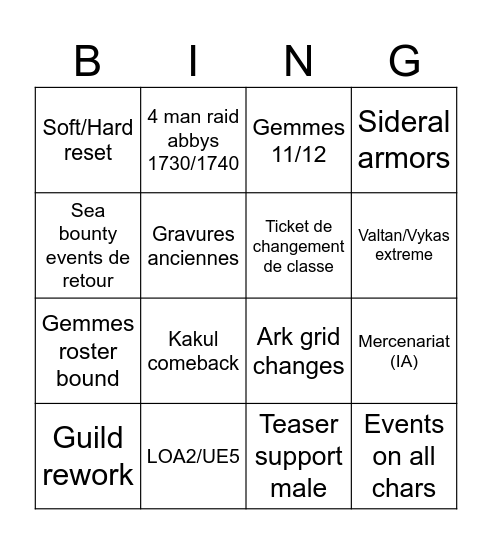 LOA Bingo Card