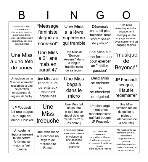 Miss Fronce 2026 Bingo Card