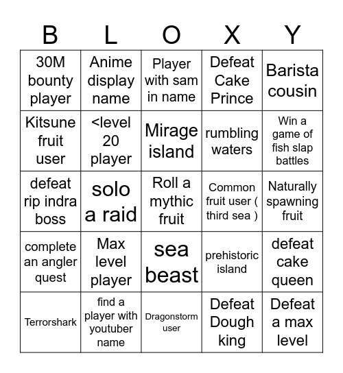 BLOX FRUITS BINGO Card
