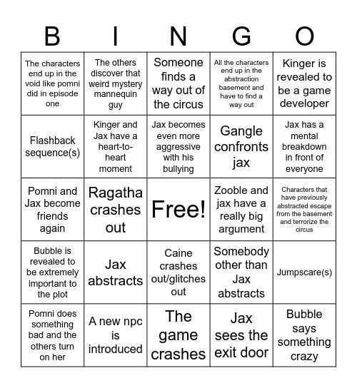 TADC Episode 7 Bingo Card Bingo Card