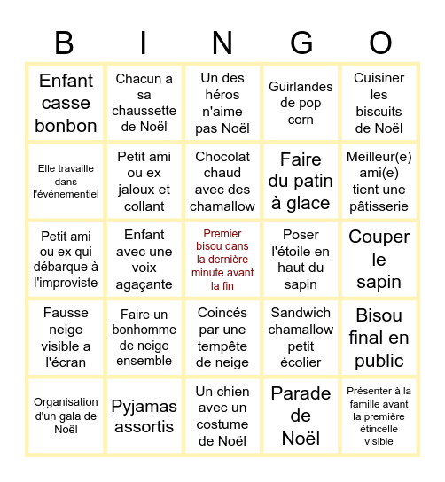 Bingo de films de Noël Bingo Card