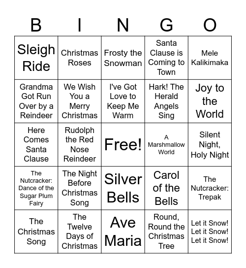 Holiday Hits Bingo Card