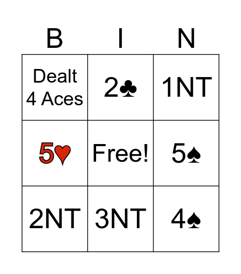 Bridge Club Bingo Card