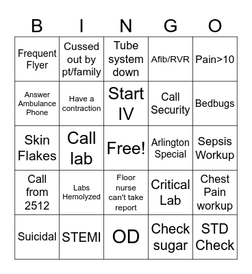 ER Nurse Bingo Card