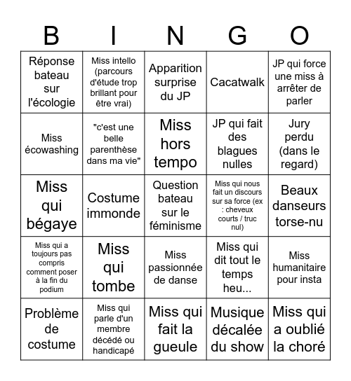 Miss France 2026 Bingo Card