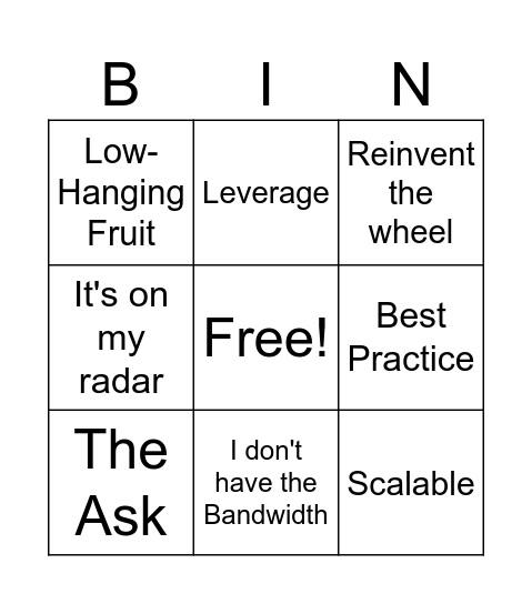 Corporate Jargon Bingo Card